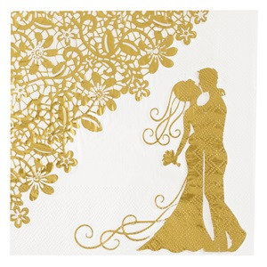 Servetele Albe Pereche Folie Aurie 33x33cm - 20buc.