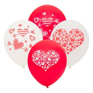 Baloane Party Rosii Albe Inimi 30cm - 20buc