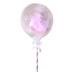 Balon de Petrecere Transparent cu Pene Roz si Rozete 11cm