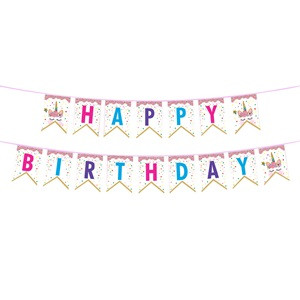 Banner de Petrecere Stegulete Unicorn Colorat Happy Birthday - 16buc