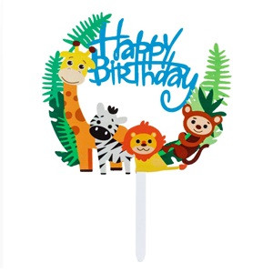 Decoratiune Tort Happy Birthday Animale 17x13cm