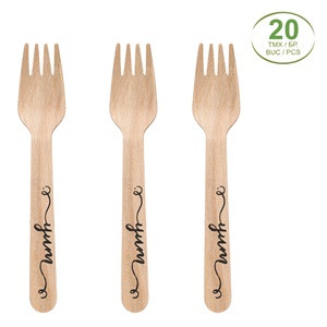 Furculite din Lemn cu Imprimeu Yum 16cm - 20buc
