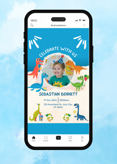 Invitatie Electronica/Digitala aniversare baieti, pentru copii, model Dinozauri