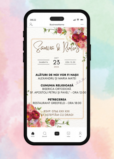 Invitatie Electronica/Digitala pentru nunta, model Red Flowers
