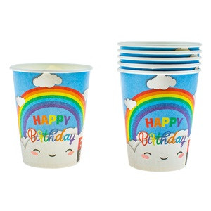 Pahare din Carton de Petrecere Curcubeu Happy Birthday Color 270ml - 6buc