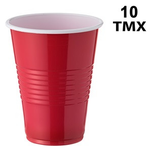 Pahare Rosii Albe din Plastic de Unica Folosinta 270ml - 10buc