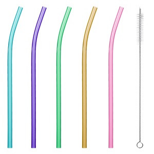 Paie din Plastic Reutilizabile Diferite Culori 7.4x230mm si Perie - 10buc.