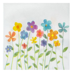 Servetele de Masa Albe cu Flori Colorate 33x33cm - 40buc