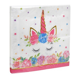 Servetele de Masa Unicorn Flori Folie Aurie 33x33cm - 12buc