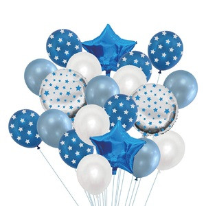 Baloane Party din Folie Rotunde Bleu Stele - 20buc