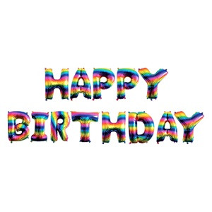 Balon din Folie Metalic Curcubeu Litere ”Happy Birthday” 60cm