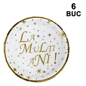 Farfurii din Carton Imprimeu "La Multi Ani!" 18cm - 6buc