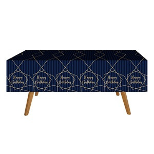 Fata de Masa din Plastic de Petrecere Albastra Happy Birthday Folie Aurie 180x120cm - 1buc