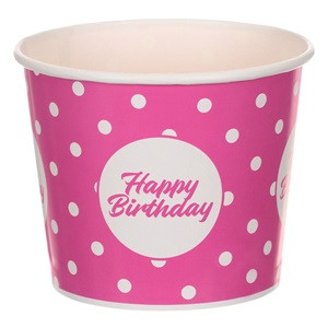 Galeata Snack din Carton Fucsia Buline Albe Happy Birthday - 1.8l