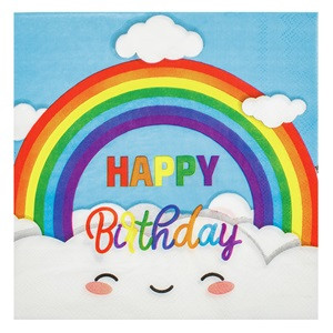 Servetele de Masa de Petrecere Curcubeu Colorat Happy Birthday 33x33cm - 12buc