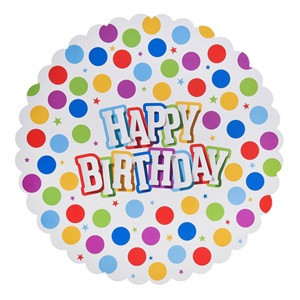Suport pentru Tort din Hartie Buline Colorate "Happy Birthday" 29cm - 1buc