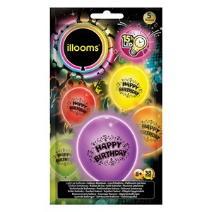 Baloane Colorate LED Illooms Happy Birthday 38cm 5buc - Giochi Preziosi