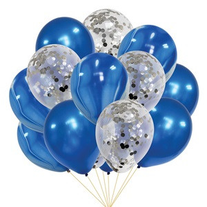 Baloane de Petrecere Metalizate Bleu Marble cu Confeti 30cm - 12buc