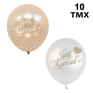 Baloane Petrecere de Nunta Ecru Aurii 30cm "Just Married" - 10buc