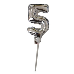 Balon Mini Argintiu din Folie cu Rozeta Nr. 5 - 15cm