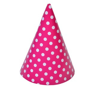 Coifuri din Carton cu Buline Fucsia 15cm - 6buc