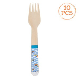 Furculite de Petrecere din Lemn Curcubeu 16cm - 10buc