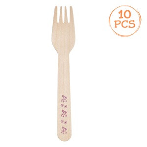 Furculite din Lemn de Petrecere Roz Unicorn 16cm - 10buc