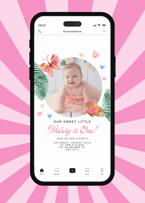 Invitatie Electronica/Digitala aniversare fetite, pentru copii, model 1, cu poza, floral