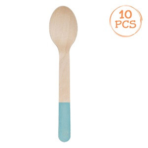 Lingurite din Lemn de Petrecere cu Maner Colorat 16cm - 10buc