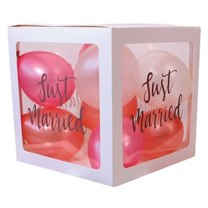 Autocolante pentru Balloon Box Roz Auriu "Just Married" 17x9.5cm - 4buc