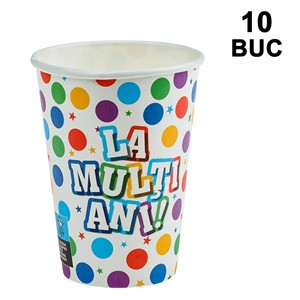 Bahare de Carton cu Imprimeu "La Multi Ani" 270ml - 10buc