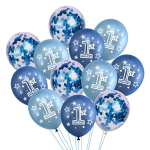 Baloane de Petrecere 1st Birthday Albastru Metalizat Confeti 30cm - 12buc