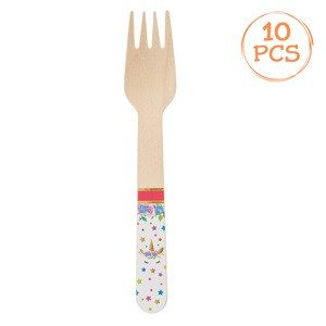 Furculite de Petrecere din Lemn cu Model Unicorn 16cm - 10buc