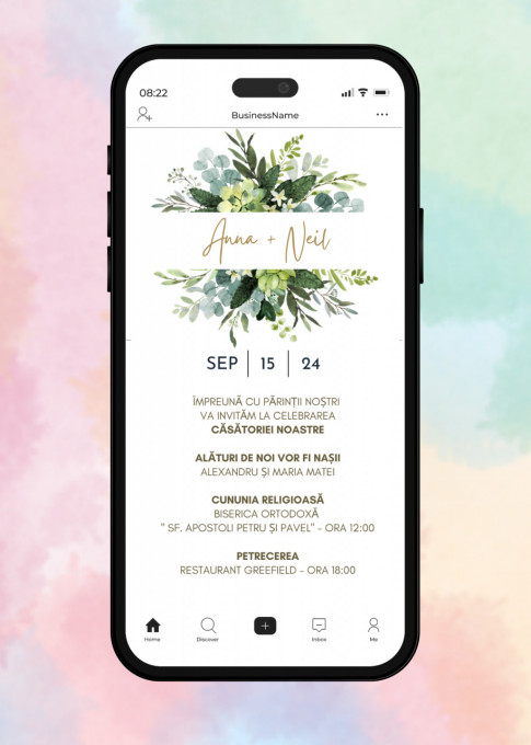 Invitatie Electronica/Digitala pentru nunta, model Flori Verzi