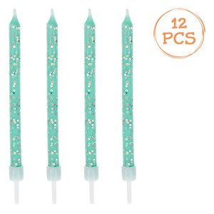Lumanari Zi de Nastere Verde Menta Pastelat Glitter Auriu - 12buc