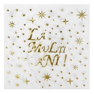 Servetele de Masa Stelute Aurii ”La Multi Ani!” 33x33cm - 12buc