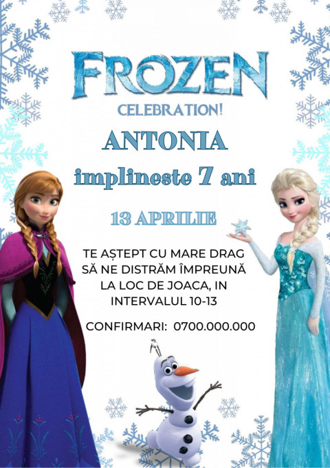 Set 10 invitatii aniversare aniversare fetite, cu plicuri, model Frozen Ana si Elsa
