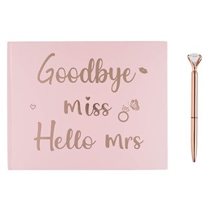 Set Nunta Carnet Mesaje Invitati "Goodbye Miss Hello Mrs" & Pix Roz Auriu Diamond 34F