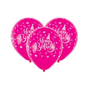 Baloane de Petrecere Fucsia Happy Birthday 23cm - 10buc