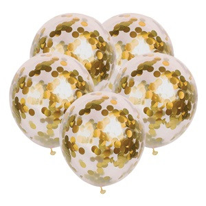 Baloane de Petrecere Transparente cu Confeti Auriu 30cm - 10buc