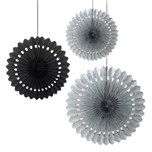 Evantaie Party Decorative Argintii Negre - 3buc