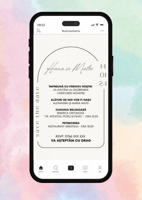 Invitatie Electronica/Digitala pentru nunta, model Round Minimalist