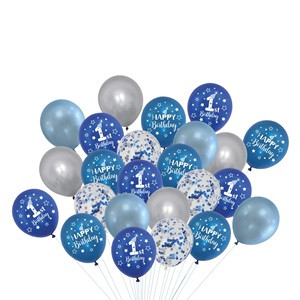 Baloane Bleu Metalizate Happy 1st Birthday 30cm - 24buc