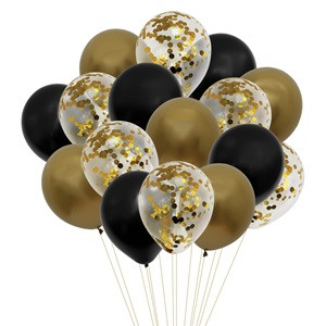 Baloane de Petrecere Metalizate Aurii Negre Transparente cu Confeti 30cm - 16buc