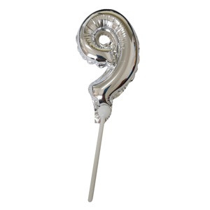 Balon Mini Argintiu din Folie cu Rozeta Nr. 9 - 15cm