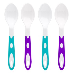 Linguri din Plastic Reutilizabile Albe cu Maner Mov Verde Deschis 18cm - 8buc
