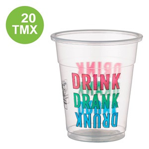 Pahare din Plastic Transparent cu Imprimeu Colorat Drink 300ml - 20buc