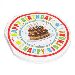 Servetele Albe Rotunde Happy Birthday Tort 33 cm - 20buc