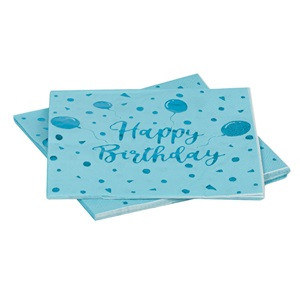Servetele de Masa de Petrecere Baloane Albastre din Folie Happy Birhtday 33x33cm - 12buc