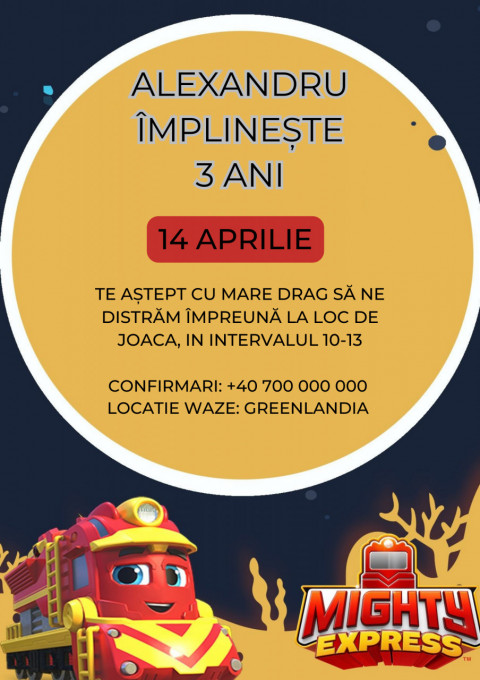 Set 10 invitatii aniversare aniversare baieti, cu plicuri, model Mighty Express